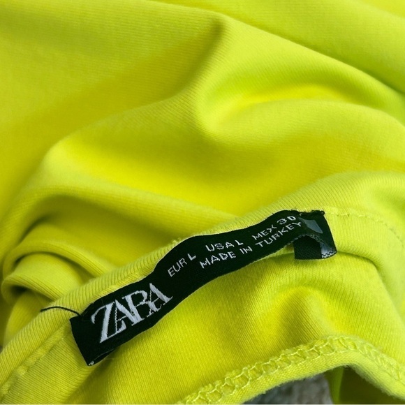 Zara lime green yellow ruched bodycon spaghetti strap maxi dress Sz L NWOT - Picture 5 of 12